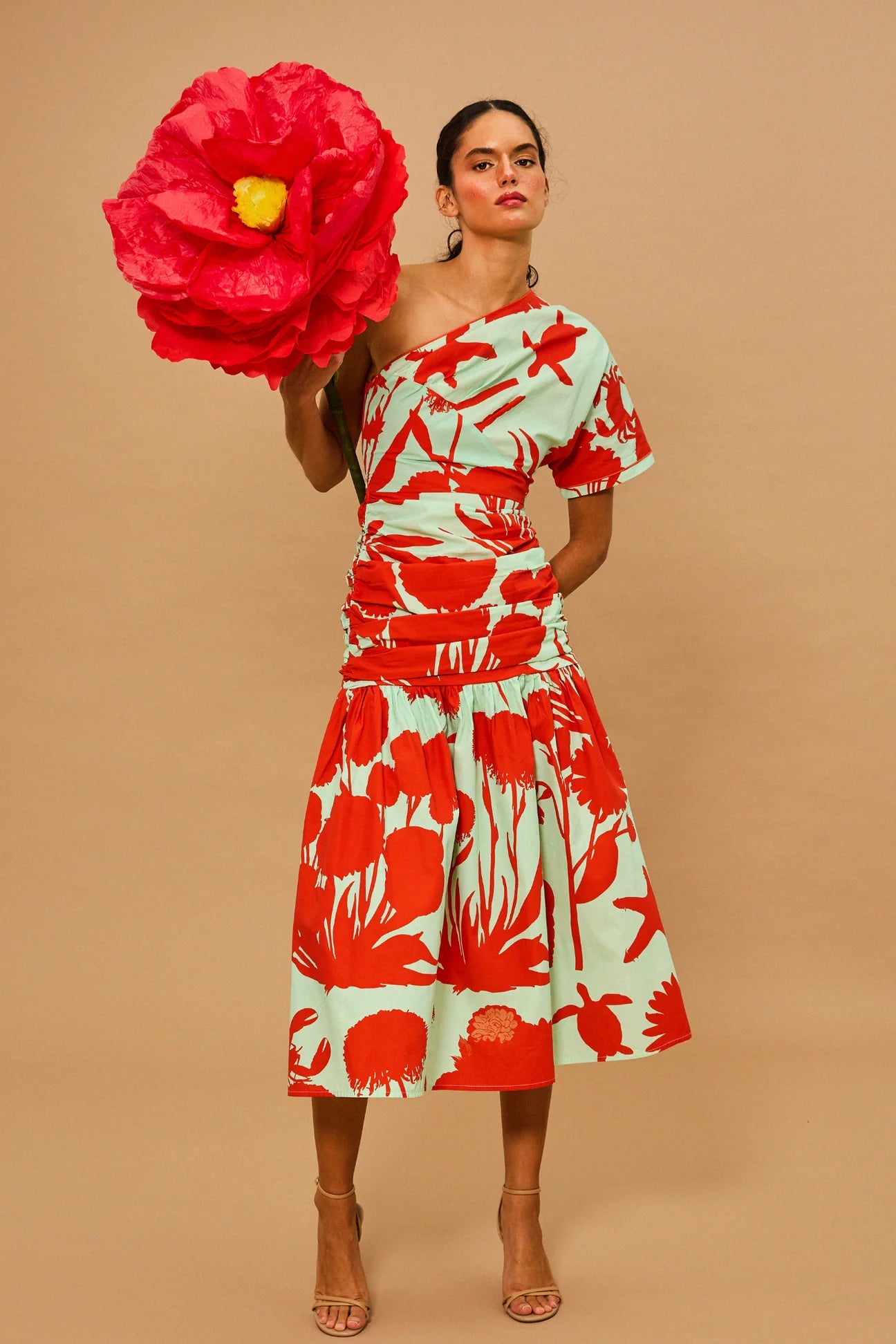 Coral Breeze One-Shoulder Dress