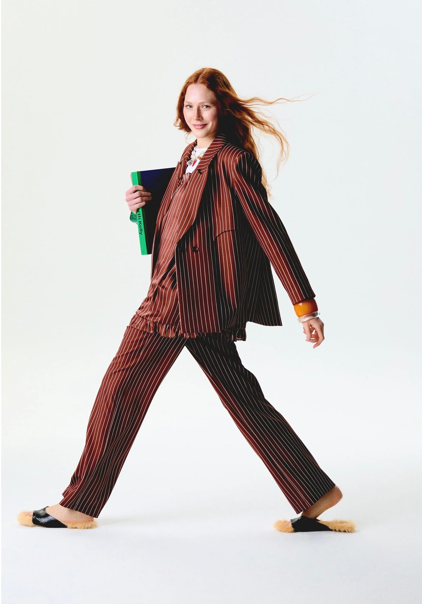 Striped fou blazer in brown