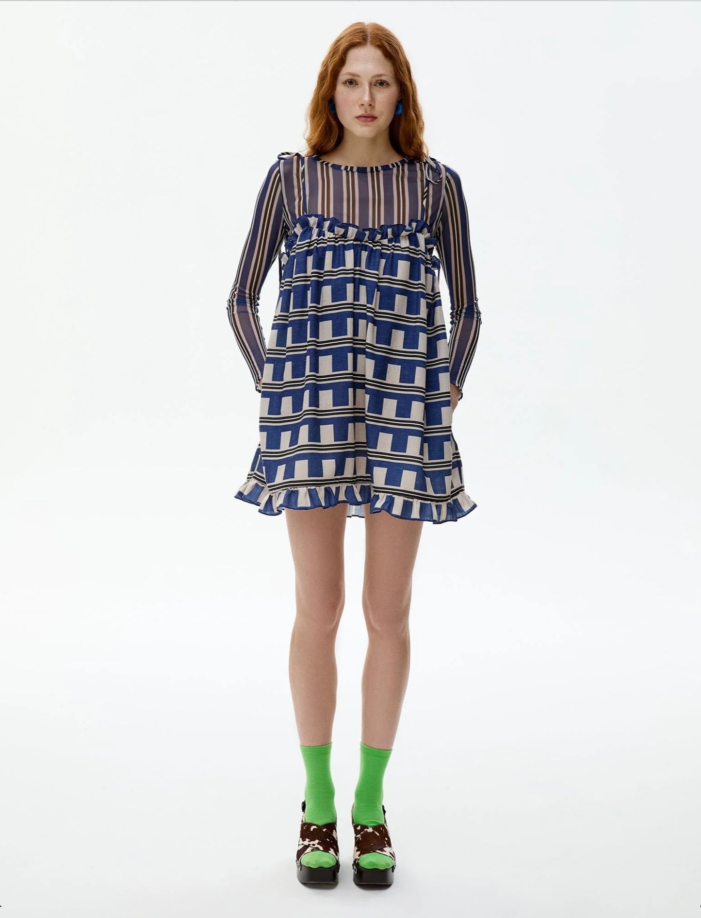 Printed short dress in blue