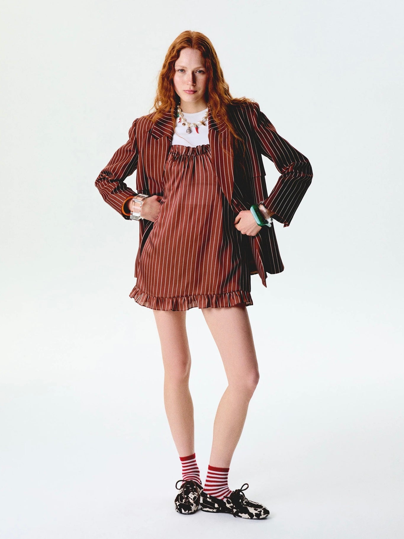 Striped fou blazer in brown