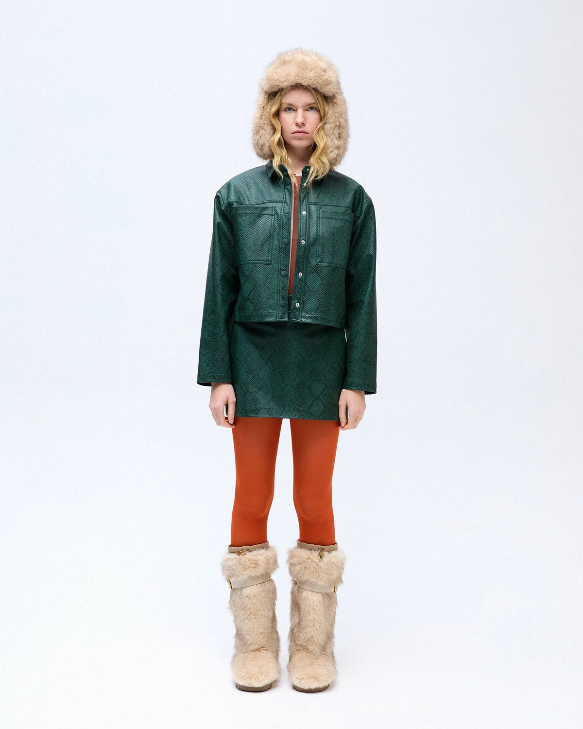 Green leather skirt