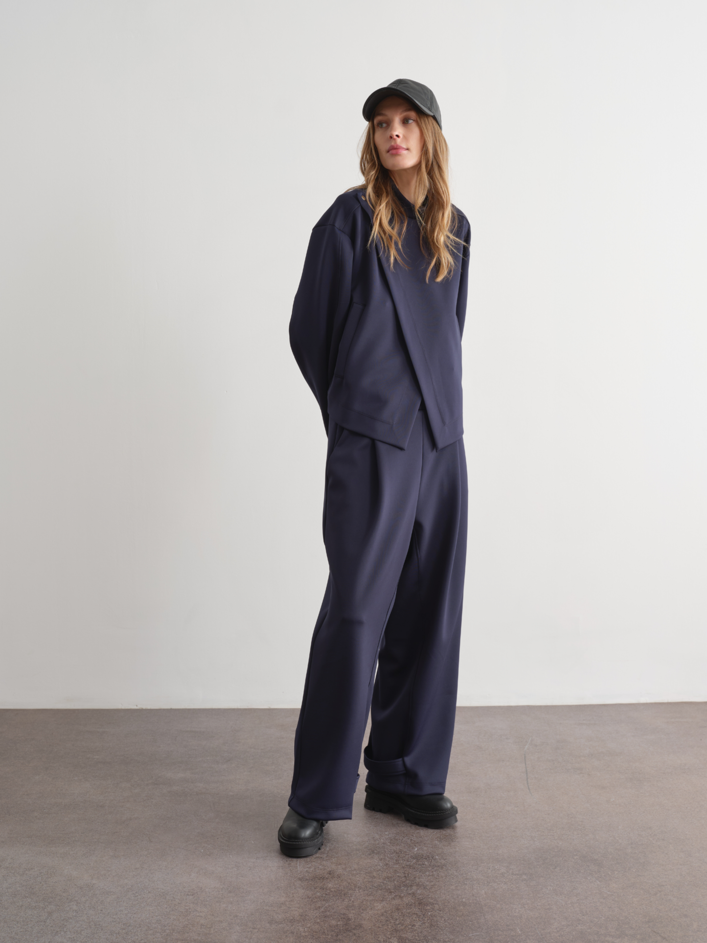 The navy button sweater
