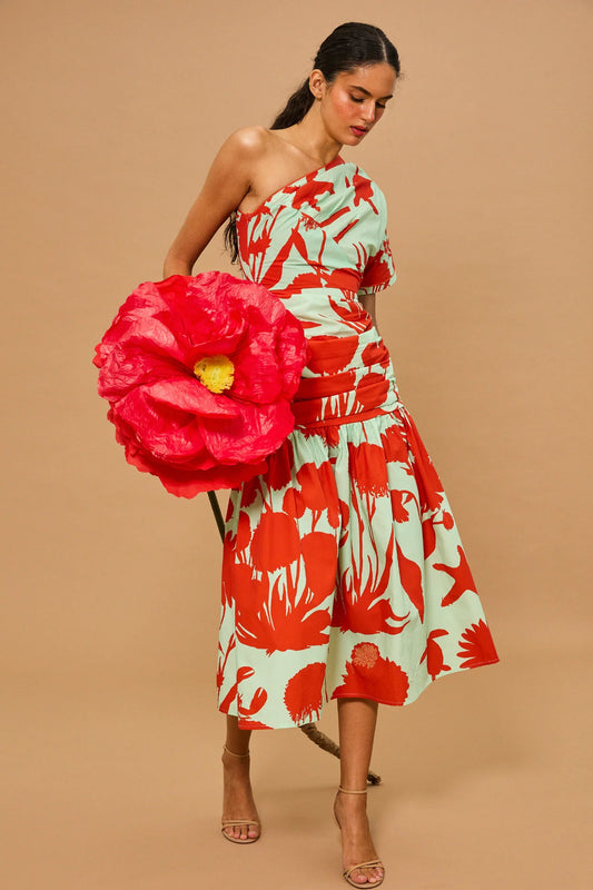 Coral Breeze One-Shoulder Dress