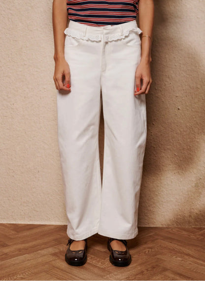 Dappled white denim