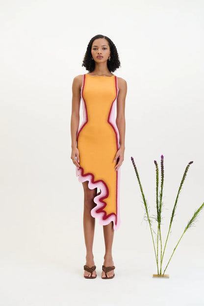 ASTER REVERSIBLE WAVY ASYMMETRIC DRESS