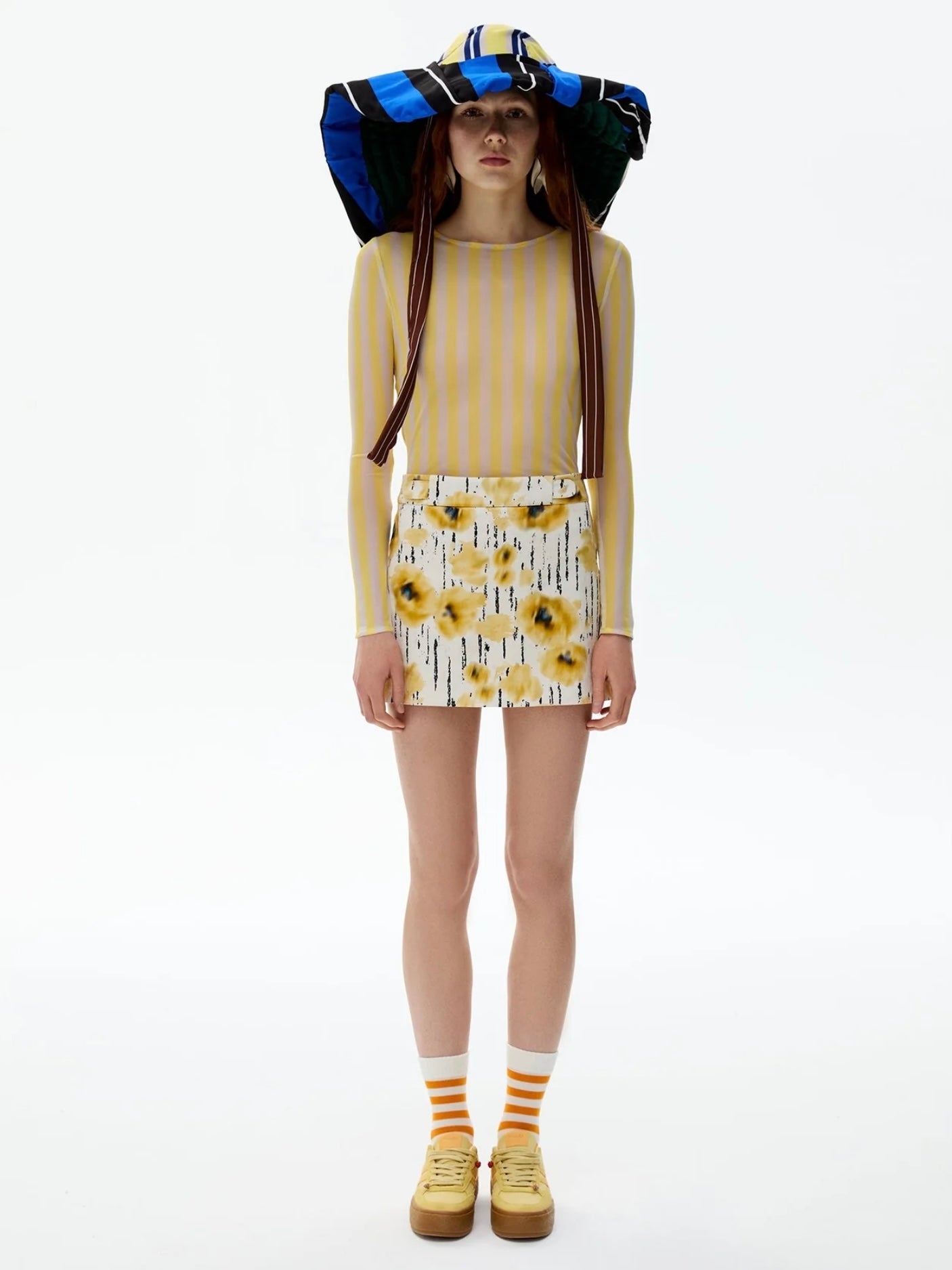Mesh Long sleeve top in yellow stripes