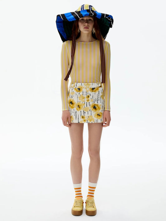 Mesh Long sleeve top in yellow stripes