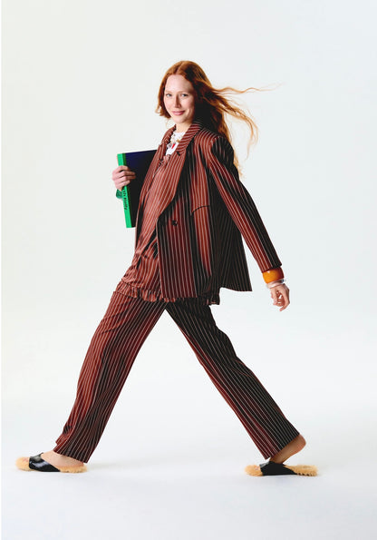 Striped fou blazer in brown