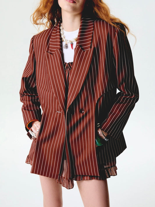 Striped fou blazer in brown