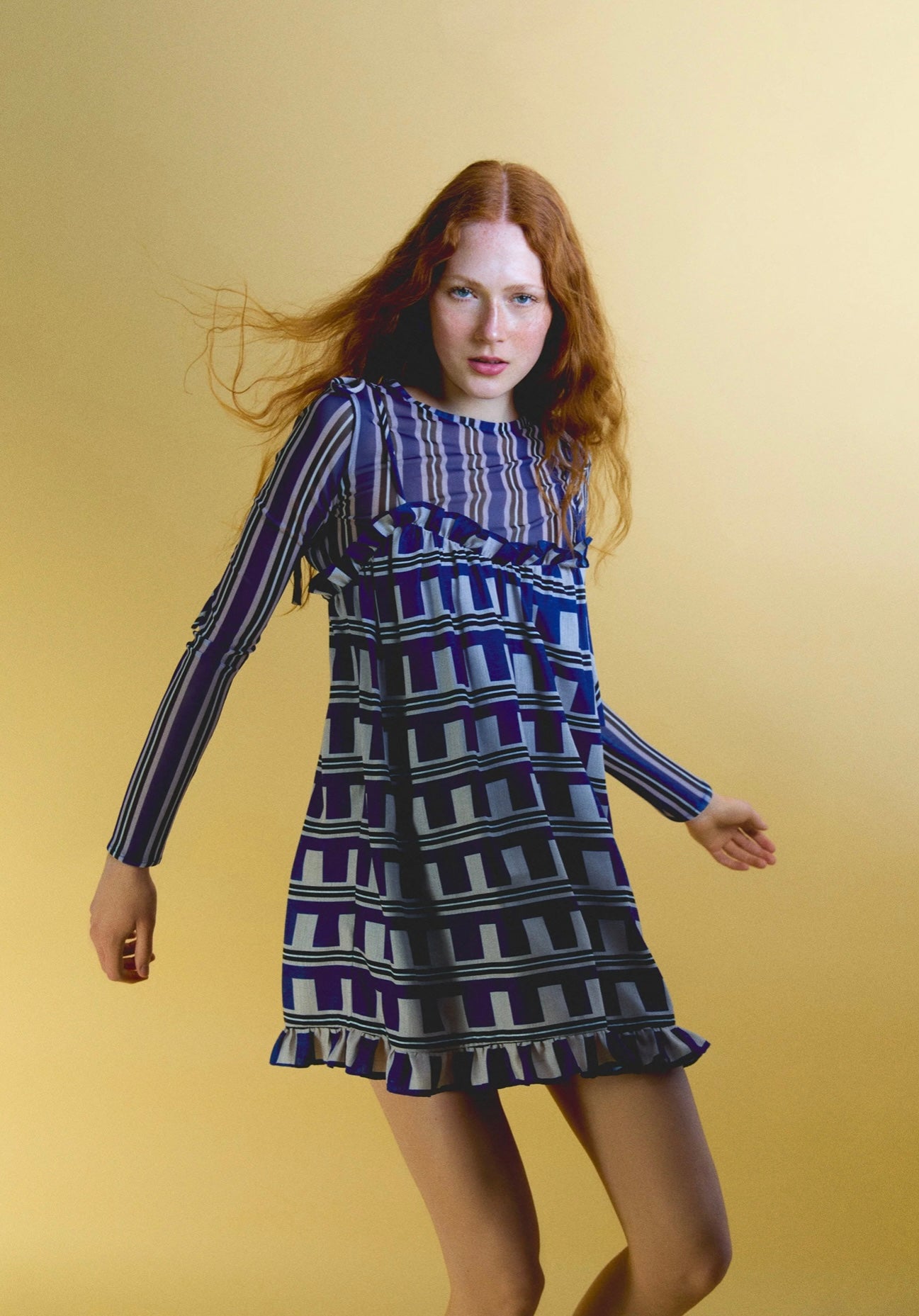 Mesh Long sleeve top in blue stripes