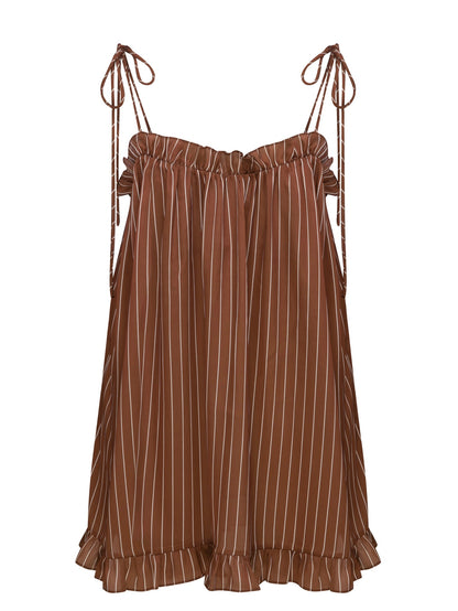 Printed short dress in brown