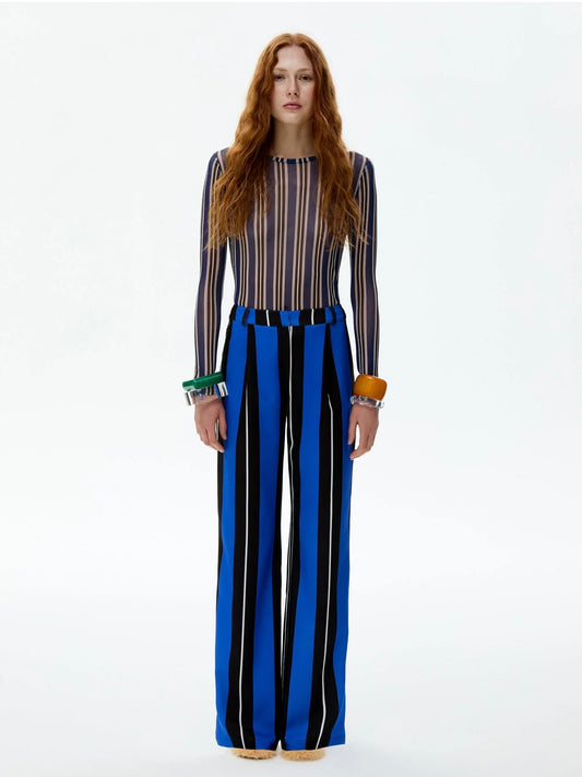 Mesh Long sleeve top in blue stripes