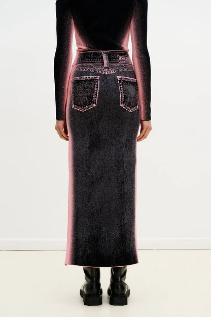 LILY WAVY MIDI DENIM SKIRT