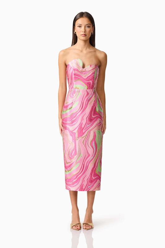 Mirella Strapless Midi Dress in Pink