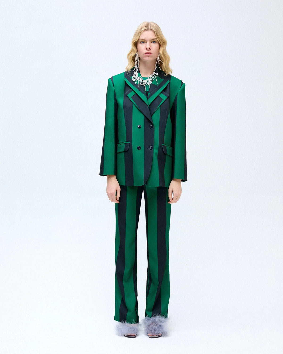 Green striped blazer