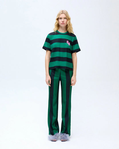 Green striped flare pants