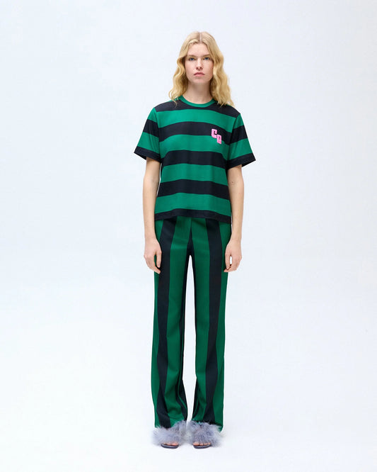 Green striped flare pants