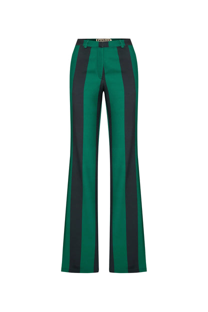 Green striped flare pants