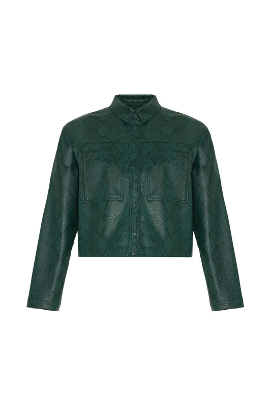 Green leather overshirt