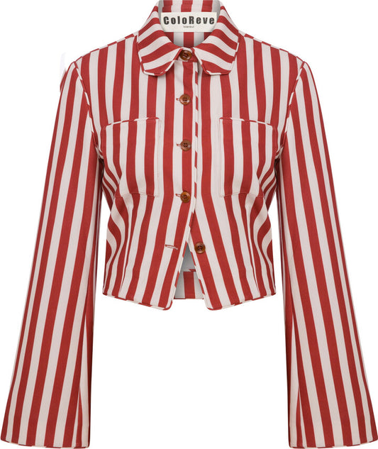 Red stripe shirt jacket